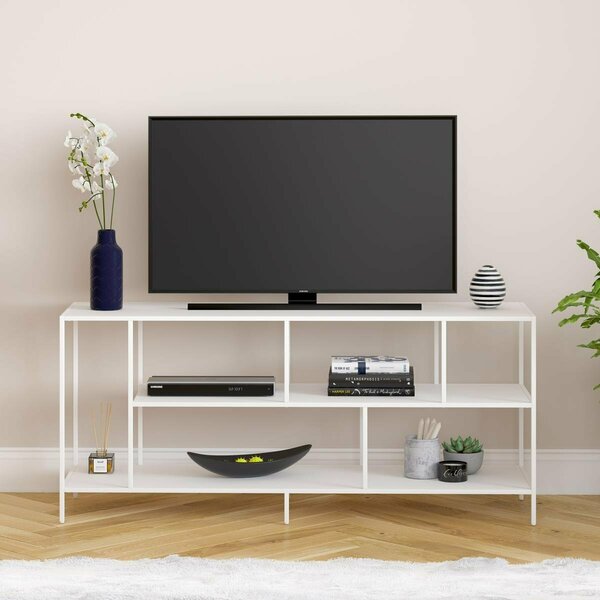 Henn & Hart Winthrop 55 in. White TV Stand with Metal Shelves TV Stand TV0288